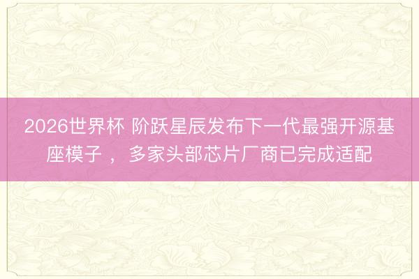 2026世界杯 阶跃星辰发布下一代最强开源基座模子 ，多家头部芯片厂商已完成适配