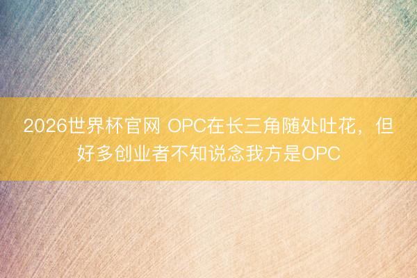 2026世界杯官网 OPC在长三角随处吐花，但好多创业者不知说念我方是OPC
