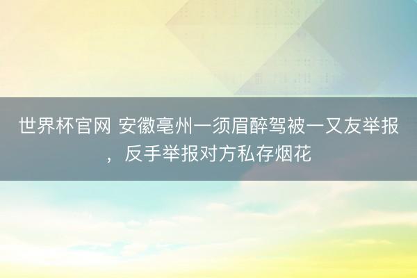 世界杯官网 安徽亳州一须眉醉驾被一又友举报,反手举报对方私存烟花