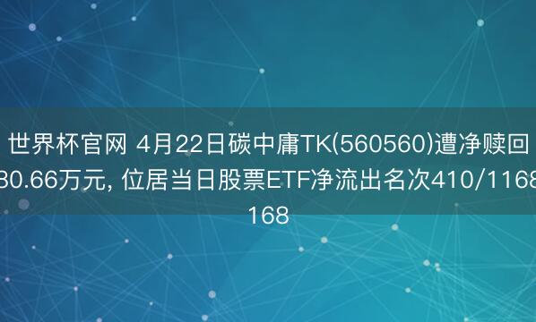 世界杯官网 4月22日碳中庸TK(560560)遭净赎回80.66万元， 位居当日股票ETF净流出名次410/1168