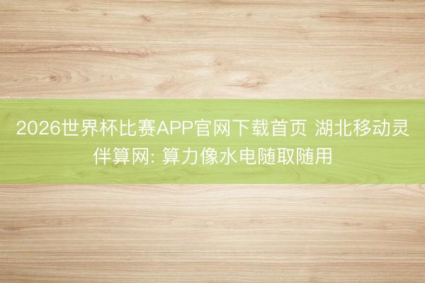 2026世界杯比赛APP官网下载首页 湖北移动灵伴算网: 算力像水电随取随用