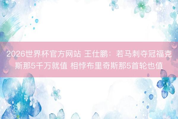 2026世界杯官方网站 王仕鹏：若马刺夺冠福克斯那5千万就值 相悖布里奇斯那5首轮也值