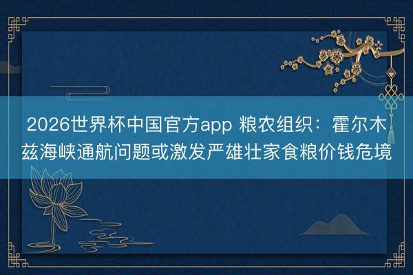 2026世界杯中国官方app 粮农组织：霍尔木兹海峡通航问题或激发严雄壮家食粮价钱危境